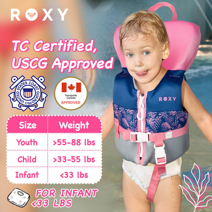 ROXY CGA Life Vest for Infant under 33 lbs, Evoprene Fabric and PVC Foam, With Quick-Release Buckle & Leg Strap, for Baby Boating Fishing & Kayaking