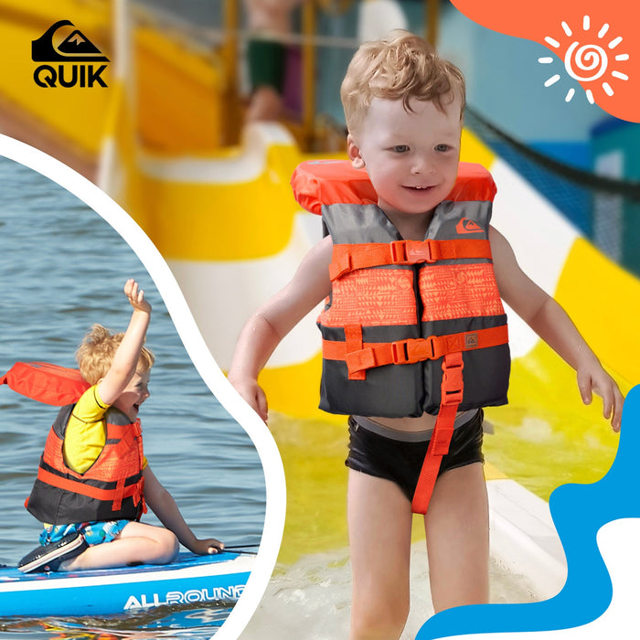 QUIKSILVER Infant Life Vest USCG Approved with Quick-Release Buckles & Leg Strap, Upright Flotation and Grab Handle, for Boating, Fishing & Kayaking