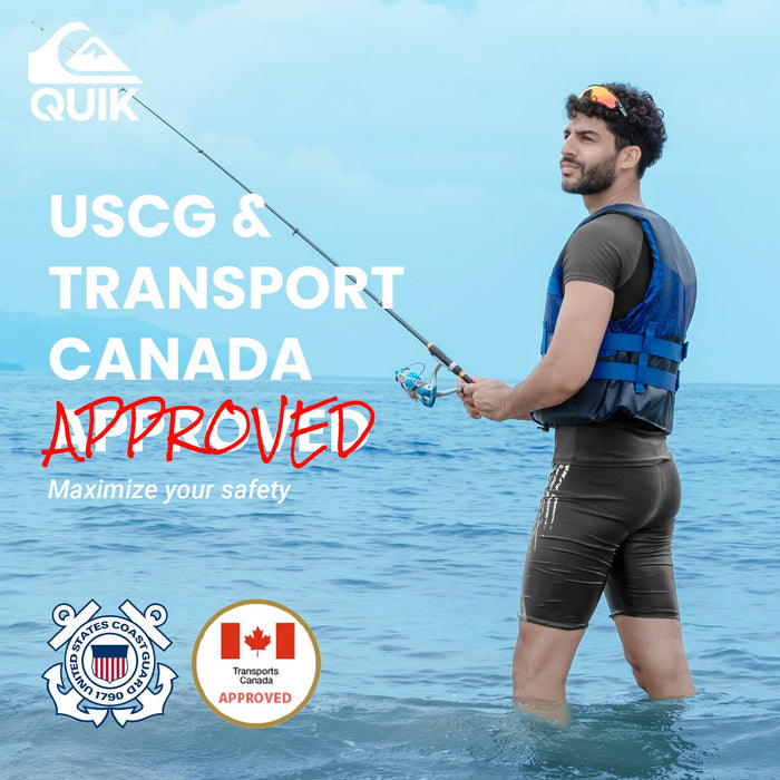 QUIKSILVER USCG Approved Men's Life Vest, Light-Weight EPE Foam and Drain Holes, Three Belts with Quick-Release Buckles & D-Ring for Fishing and Boating