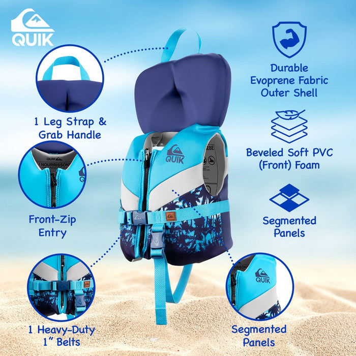 QUIKSILVER USCG Approved Life Vest for Infant, PVC Foam Flotation with Quick Release Buckle and Leg Strap, Boating, Fishing & Kayaking