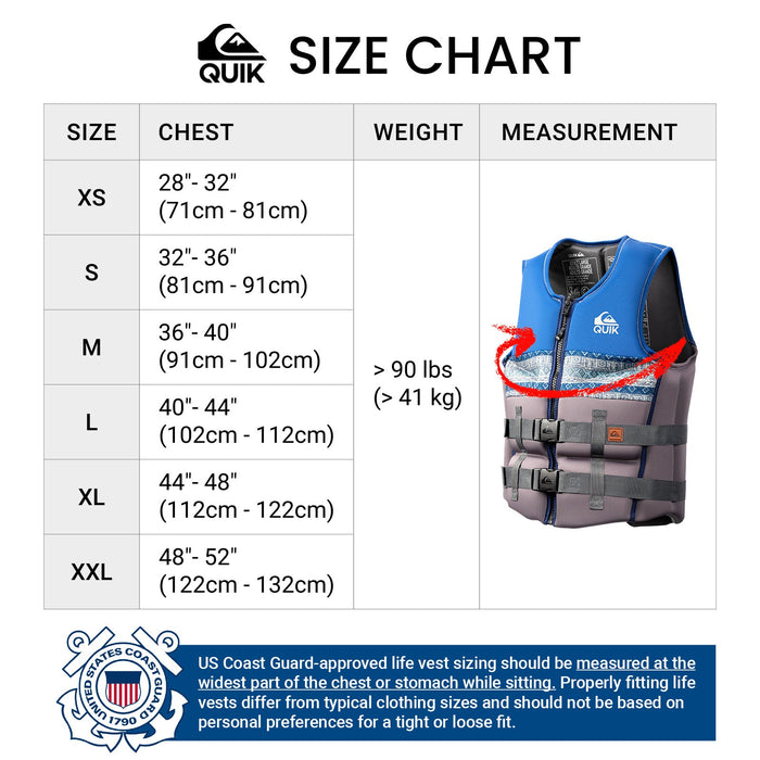 QUIKSILVER Men's Life Vest, USCG and Transport Canada Approved PFD, Evoprene CGA Life Jacket, Personal Flotation Device for Jet Skiing Wakeboarding Rafting Sailing Surfing Boating