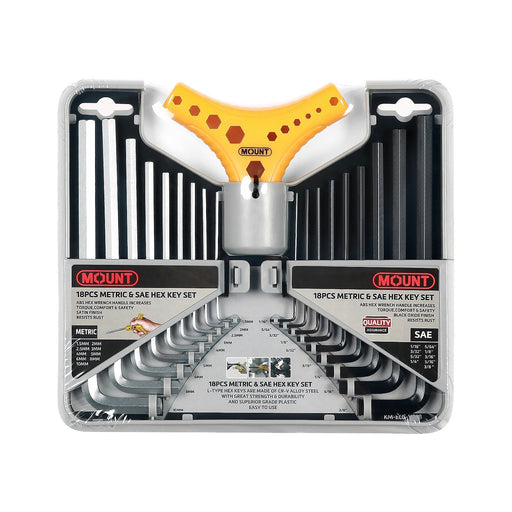 18PC LONG ARM SAE &MM HEX KEY SET 
CRV Steel, Plastic Box