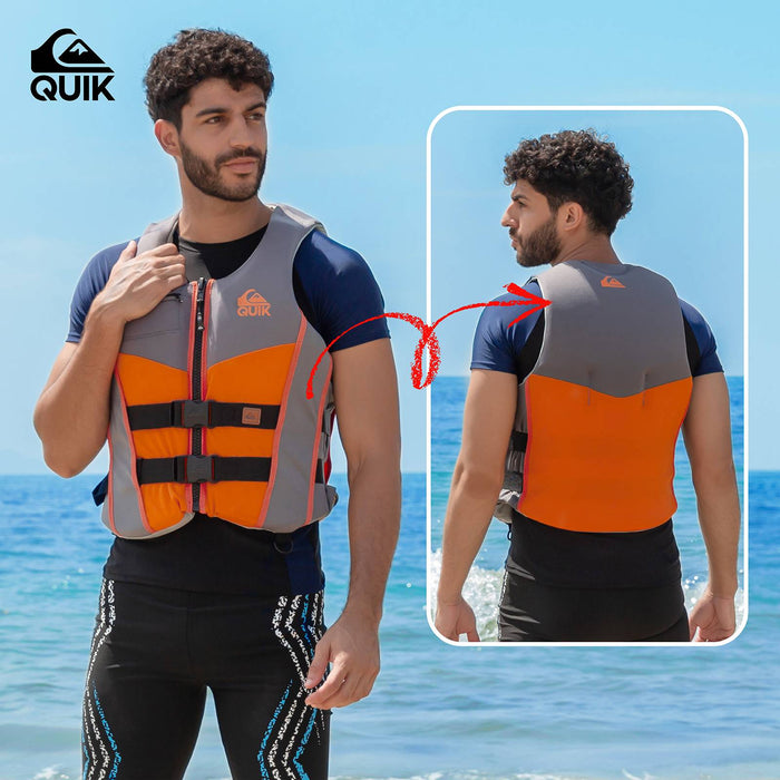 QUIKSILVER Men's Life Vest, USCG and Transport Canada Approved Life Jacket, Evoprene PFD, Personal Flotation Device Level 70 Buoyancy Aid for Boating Fishing Kayaking Water Sports