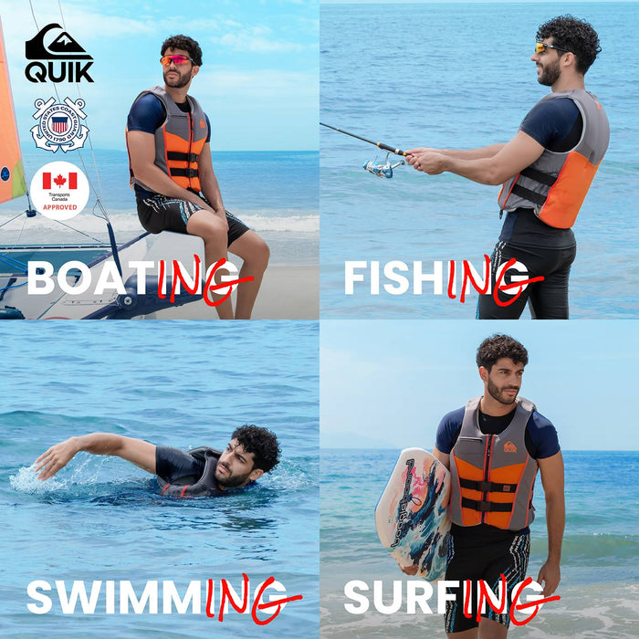 QUIKSILVER Men's Life Vest, USCG and Transport Canada Approved Life Jacket, Evoprene PFD, Personal Flotation Device Level 70 Buoyancy Aid for Boating Fishing Kayaking Water Sports
