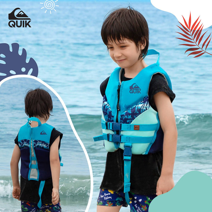 QUIKSILVER Child Life Vest, USCG and Transport Canada Approved Life Jacket with Safety Strap, Evoprene PFD Swim Vest, Personal Flotation Device Kids Float Jacket for Boys, Boating Swimming