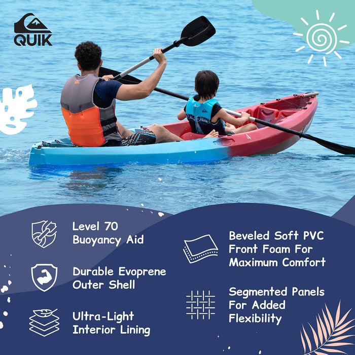 QUIKSILVER Child Life Vest, USCG and Transport Canada Approved Life Jacket with Safety Strap, Evoprene PFD Swim Vest, Personal Flotation Device Kids Float Jacket for Boys, Boating Swimming