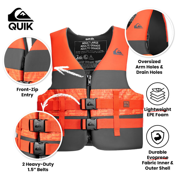 QUIKSILVER USCG Approved Adult Life Jacket, Lightweight EPE Foam and Quick-Release Buckles, Drain Holes for Fishing, Boating & Kayaking