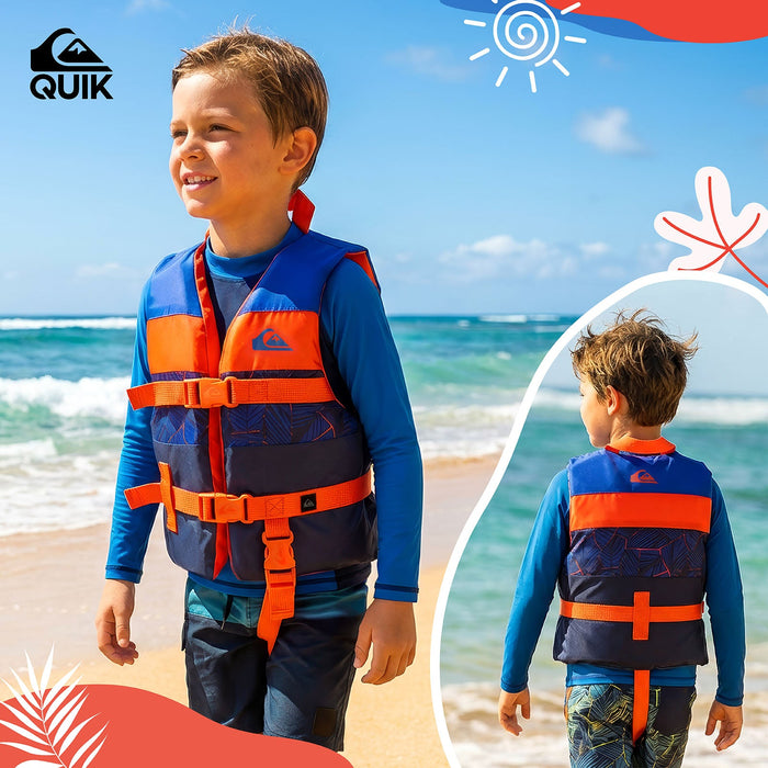 QUIKSILVER USCG Approved Life Vest for Children, Lightweight EPE Foam & Durable Quick-Release Buckles, Leg Strap and Grab Handle for Security, Fishing & Boating