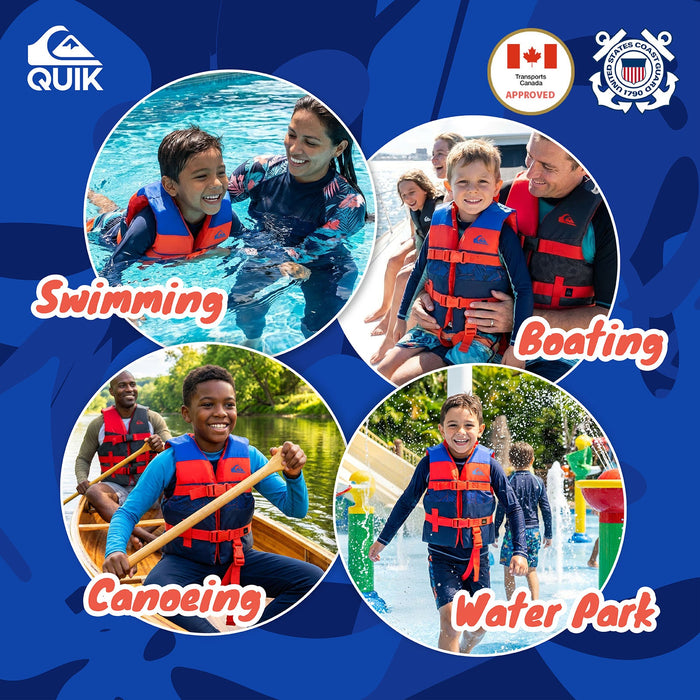 QUIKSILVER USCG Approved Life Vest for Children, Lightweight EPE Foam & Durable Quick-Release Buckles, Leg Strap and Grab Handle for Security, Fishing & Boating
