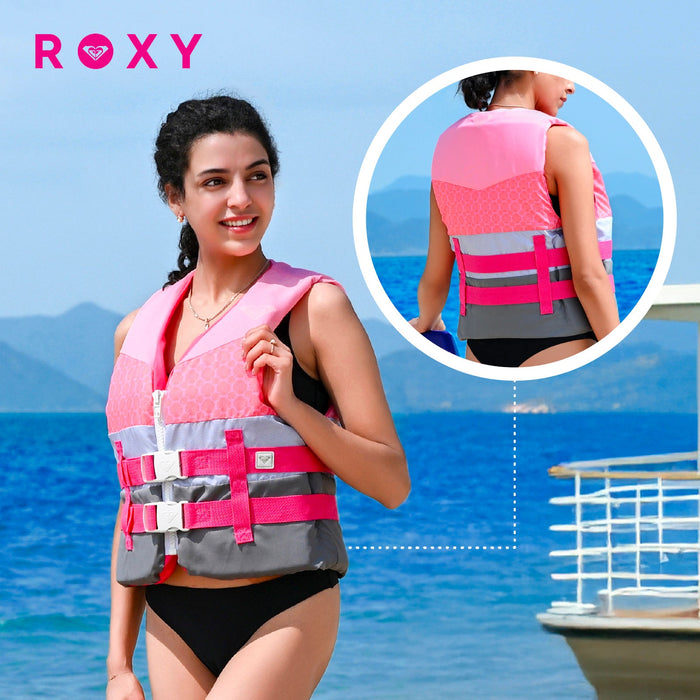 ROXY USCG Approved Women's Life Vest, Light-weight EPE Foam and Drain Holes with Two Quick Release Buckles, for Boating, Fishing & Kayaking