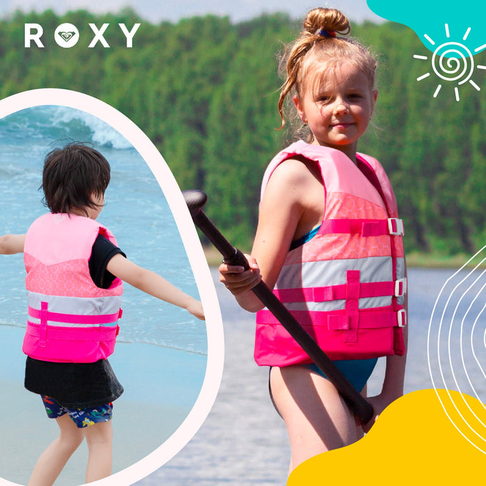 ROXY USCG Approved Teen & Youth Life Vest PFD, Light-Weight EPE Foam and Drain Holes, Three Belts with Quick-Release Buckles for Fishing, Boating & Kayaking