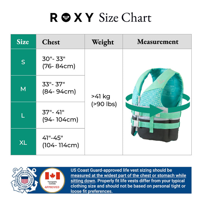 ROXY USCG Approved Women's Life Vest, Light-weight EPE Foam with Two Quick Release Buckles, for Boating, Fishing & Kayaking