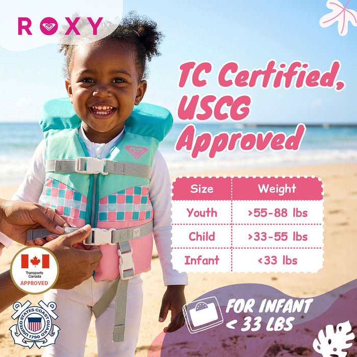 ROXY Infant Life Vest USCG Approved with Quick-Release Buckles & Leg Strap, Upright Flotation for Fishing, Boating & Kayaking