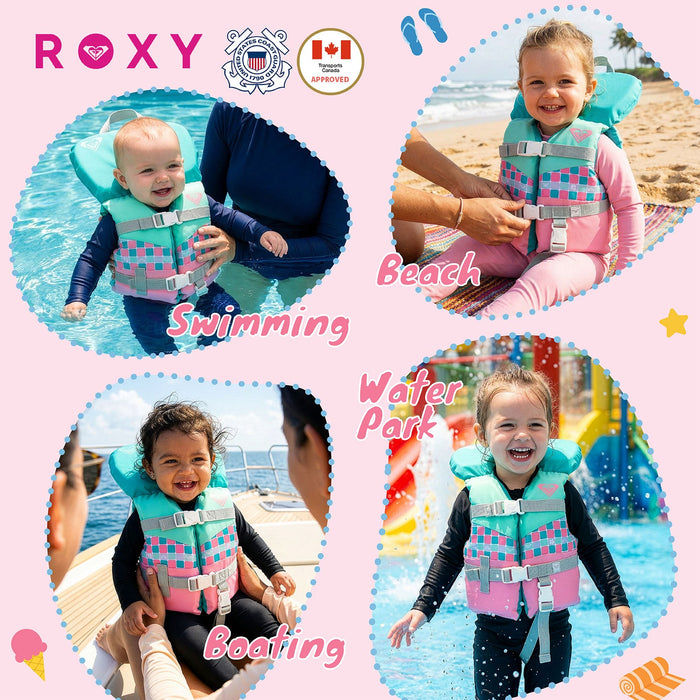 ROXY Infant Life Vest USCG Approved with Quick-Release Buckles & Leg Strap, Upright Flotation for Fishing, Boating & Kayaking